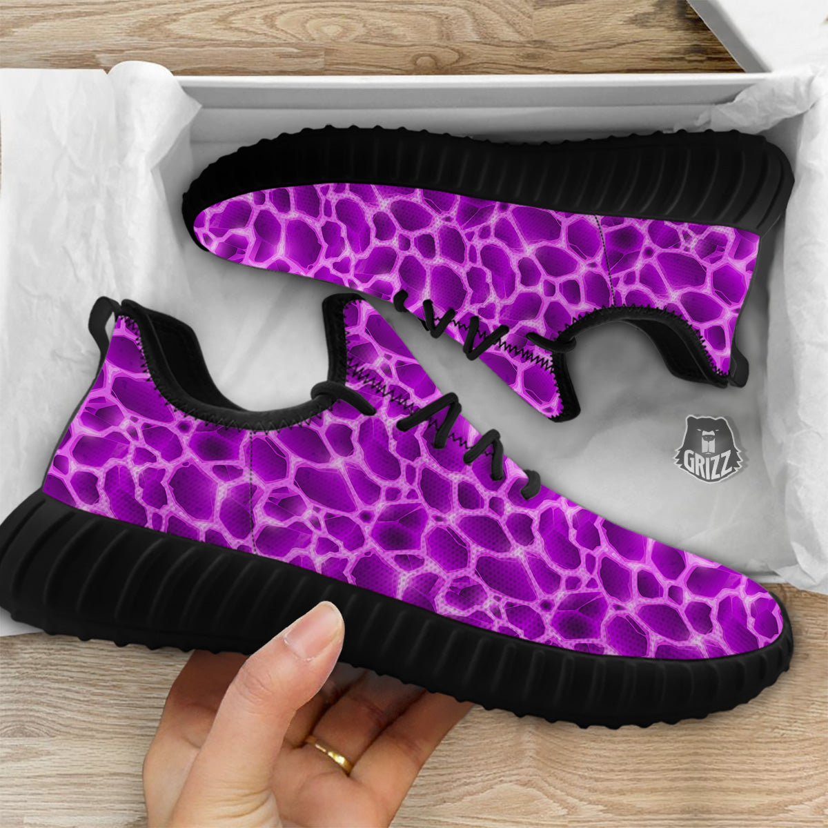 Liquid Lava Purple Print Pattern Black Walking Shoes-grizzshop