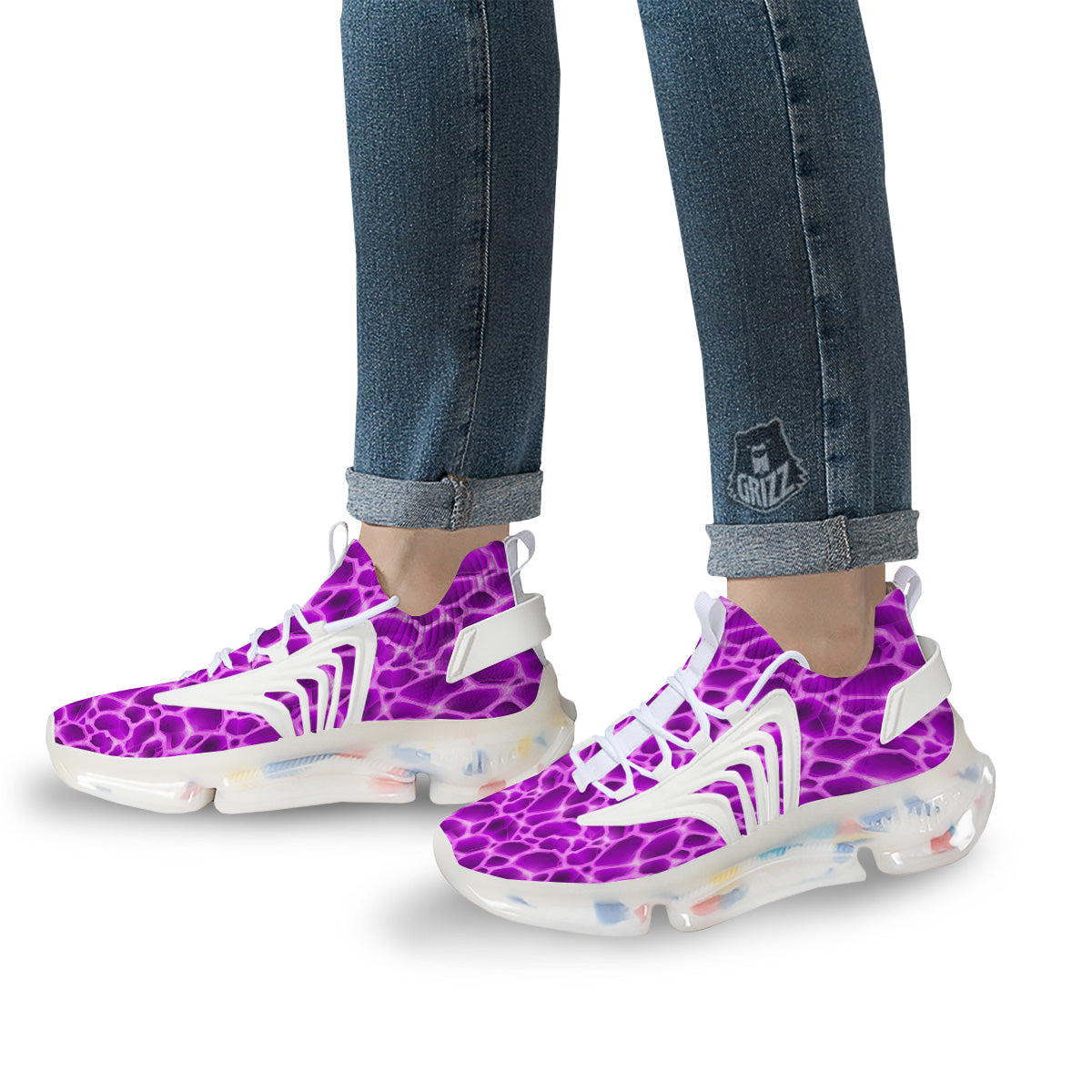 Liquid Lava Purple Print Pattern White Gym Shoes-grizzshop