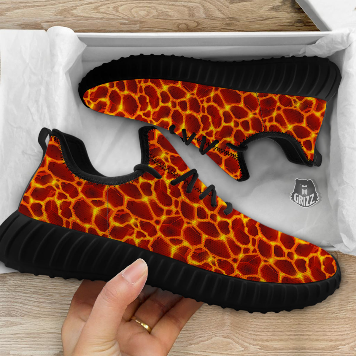 Liquid Lava Red Print Pattern Black Walking Shoes-grizzshop