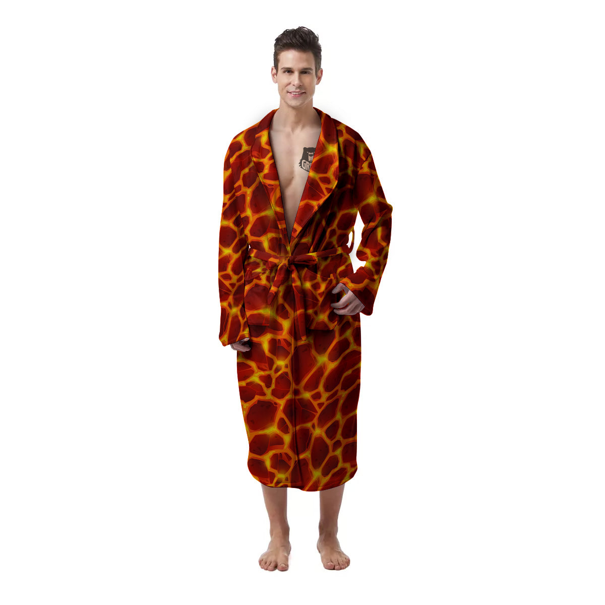 Liquid Lava Red Print Pattern Men's Robe-grizzshop