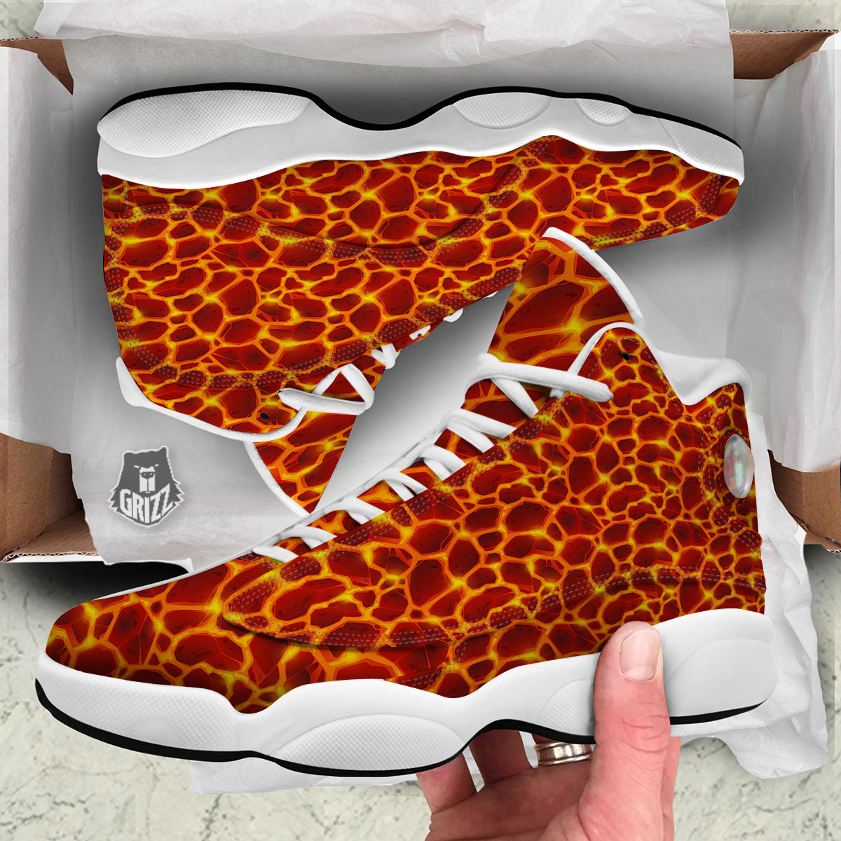Liquid Lava Red Print Pattern White Basketball Shoes-grizzshop