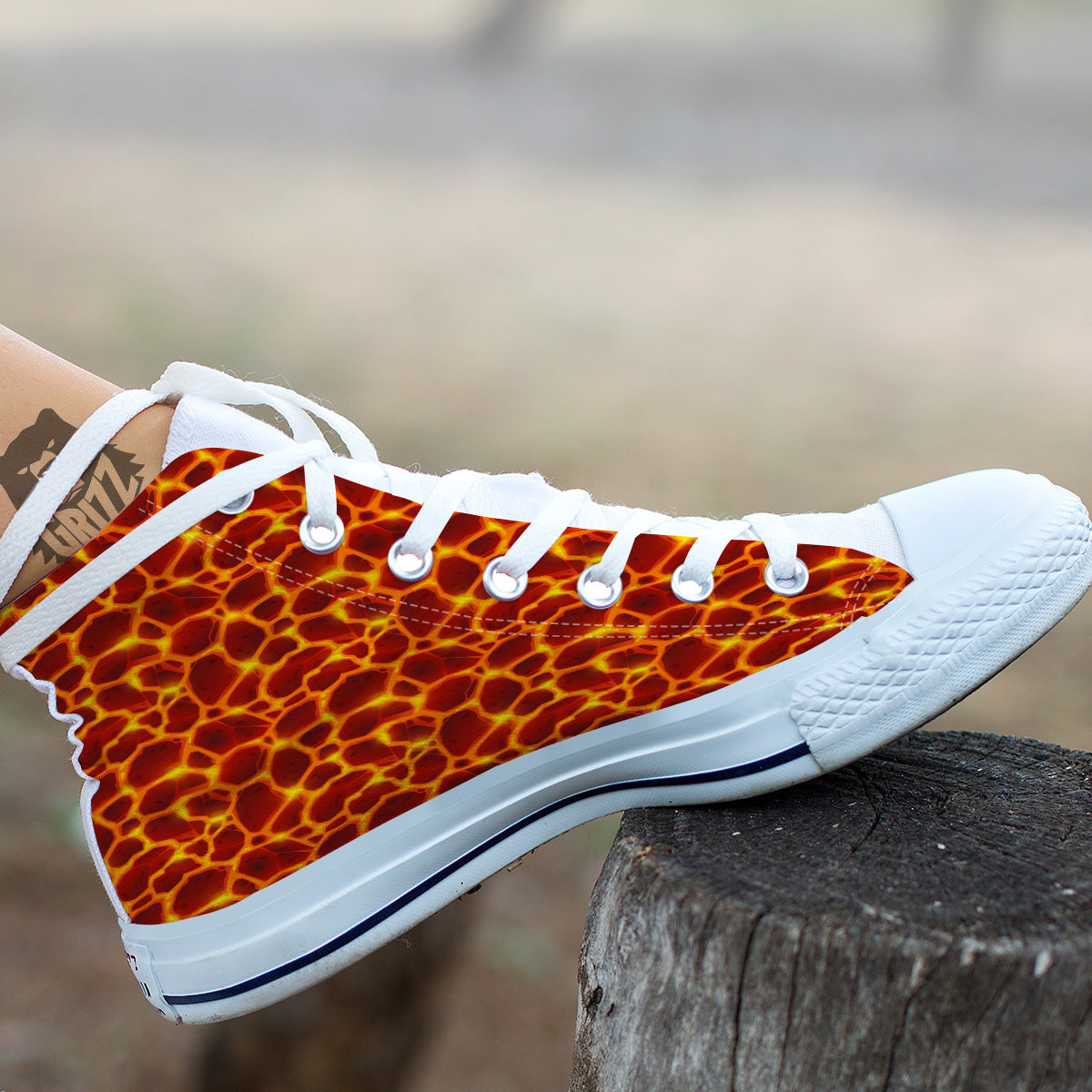 Liquid Lava Red Print Pattern White High Top Shoes-grizzshop