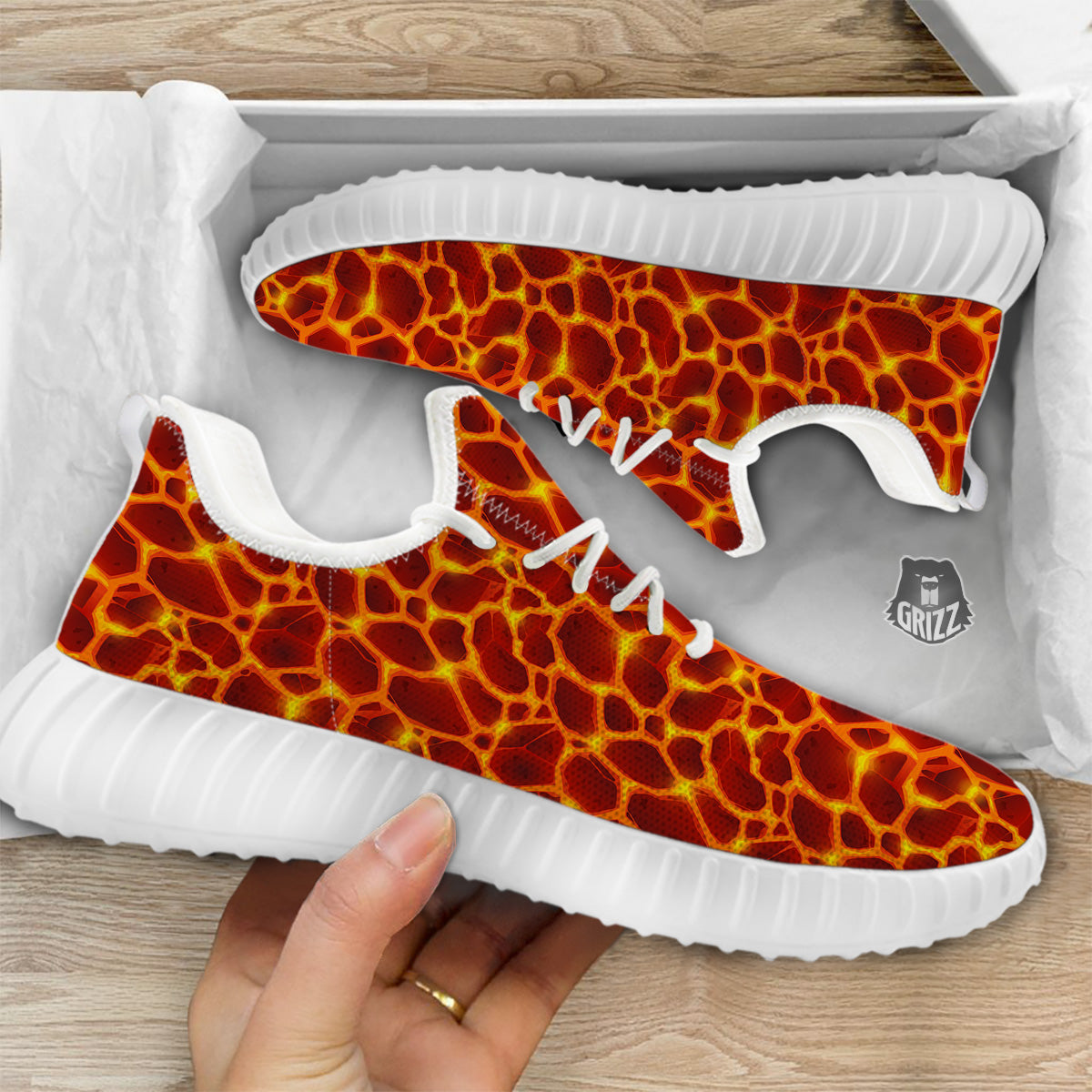 Liquid Lava Red Print Pattern White Walking Shoes-grizzshop