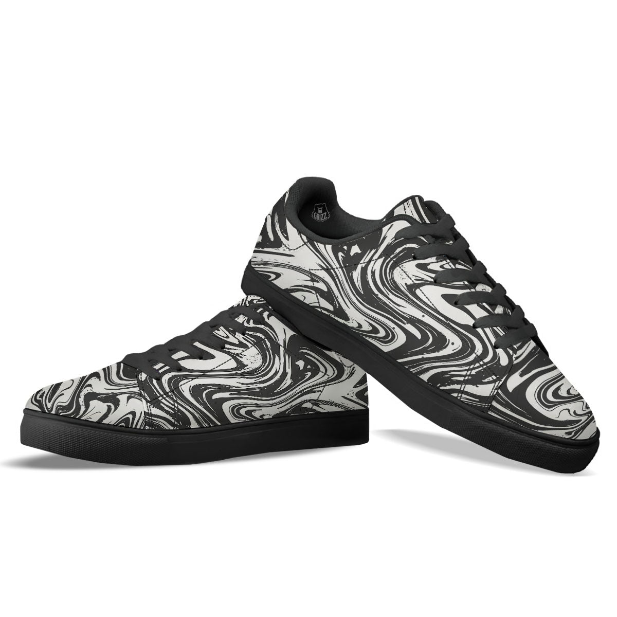 Liquid Marble Black White Print Black Low Top Sneakers-grizzshop