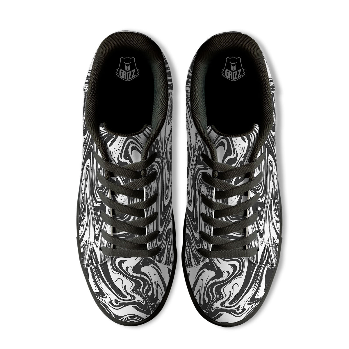 Liquid Marble Black White Print Black Low Top Sneakers-grizzshop