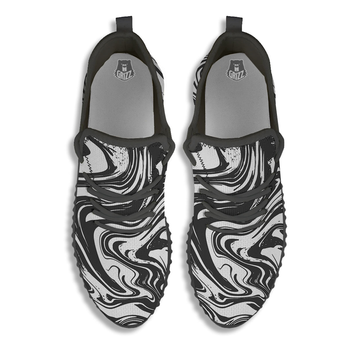 Liquid Marble Black White Print Black Walking Shoes-grizzshop