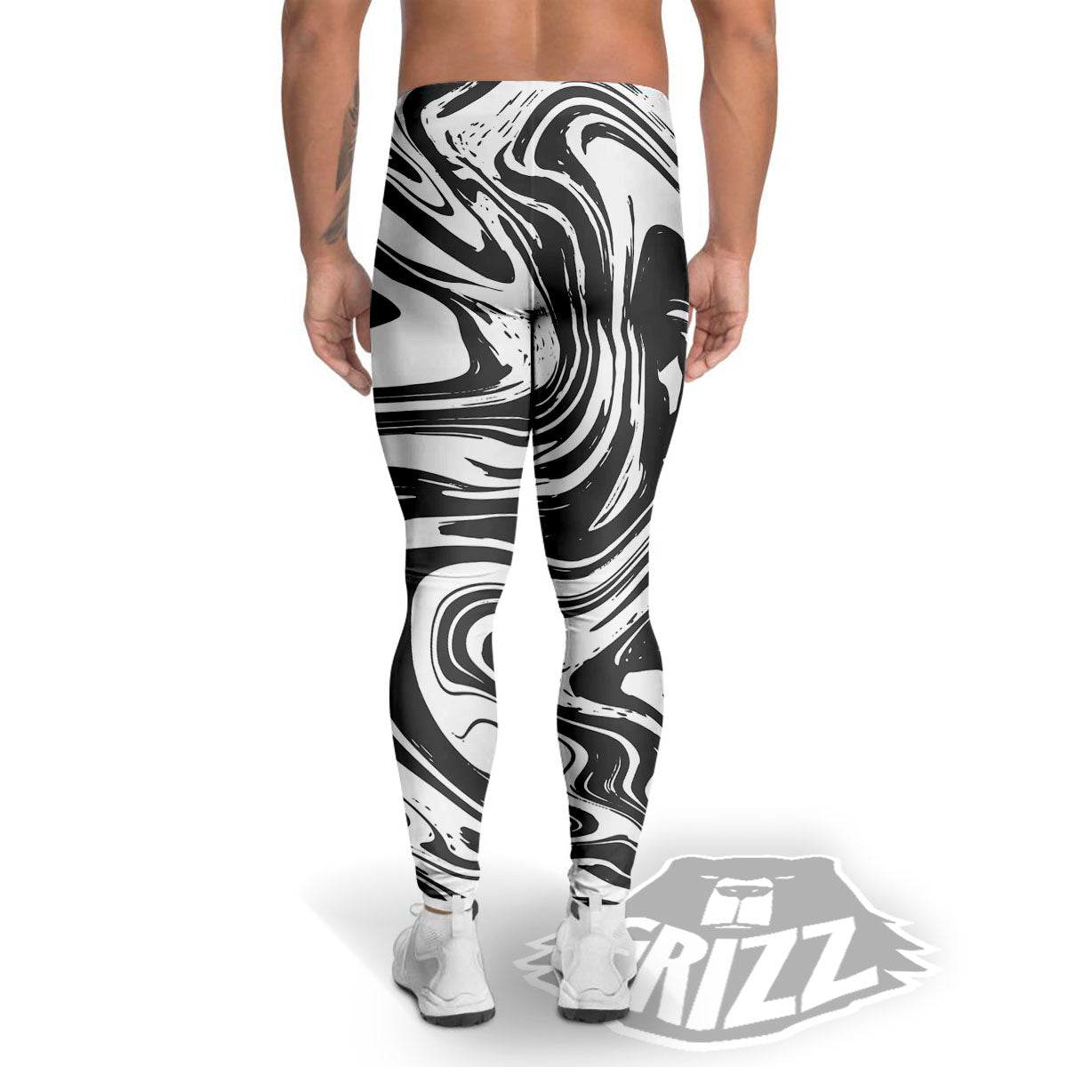Liquid Marble Black White Print Men's Leggings-grizzshop