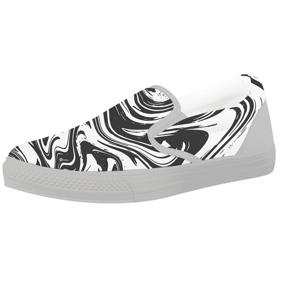 Liquid Marble Black White Print White Slip On Shoes-grizzshop