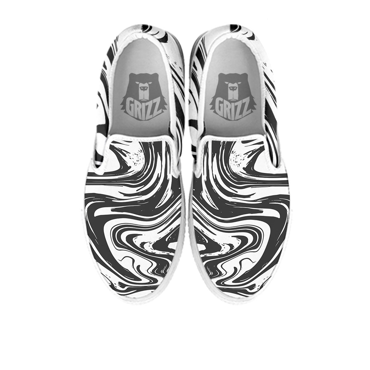 Liquid Marble Black White Print White Slip On Shoes-grizzshop