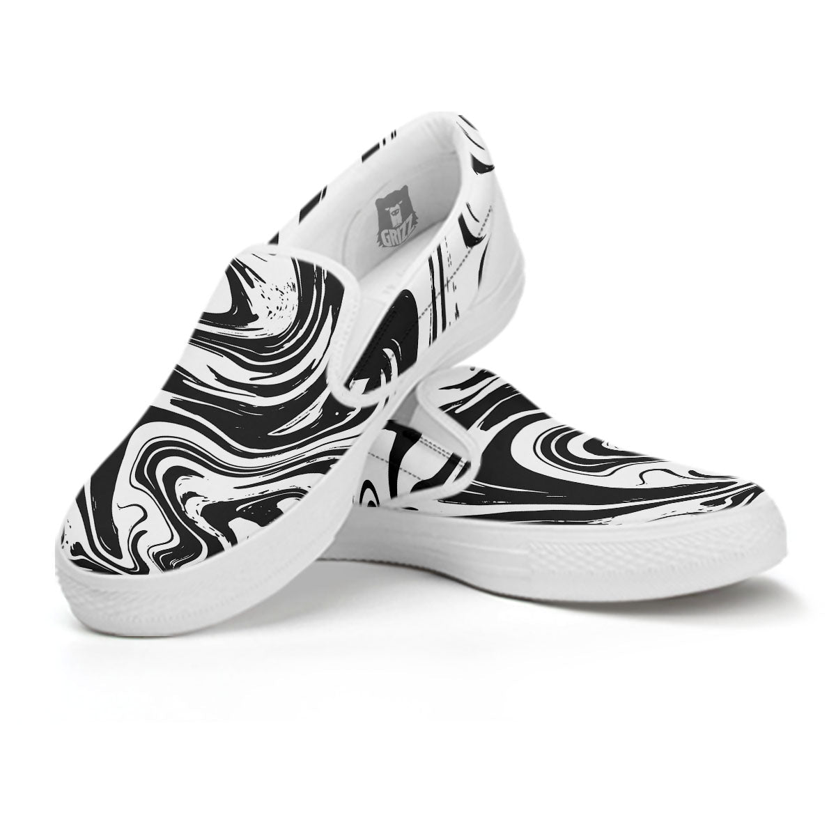 Liquid Marble Black White Print White Slip On Shoes-grizzshop