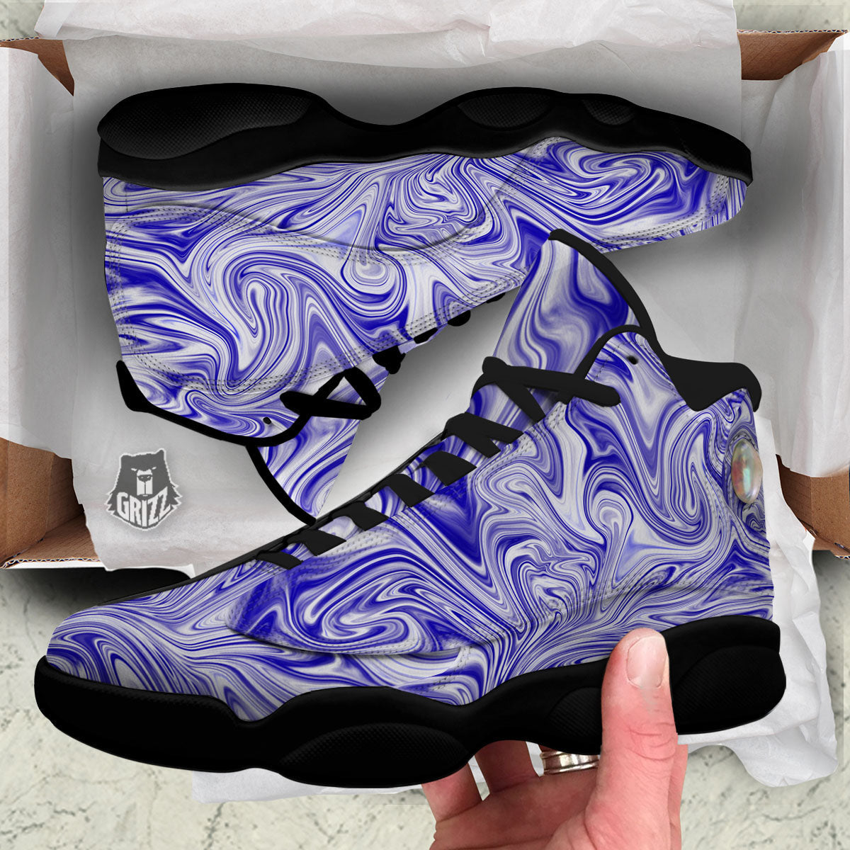 Liquid Psychedelic Print Pattern Black Basketball Shoes-grizzshop