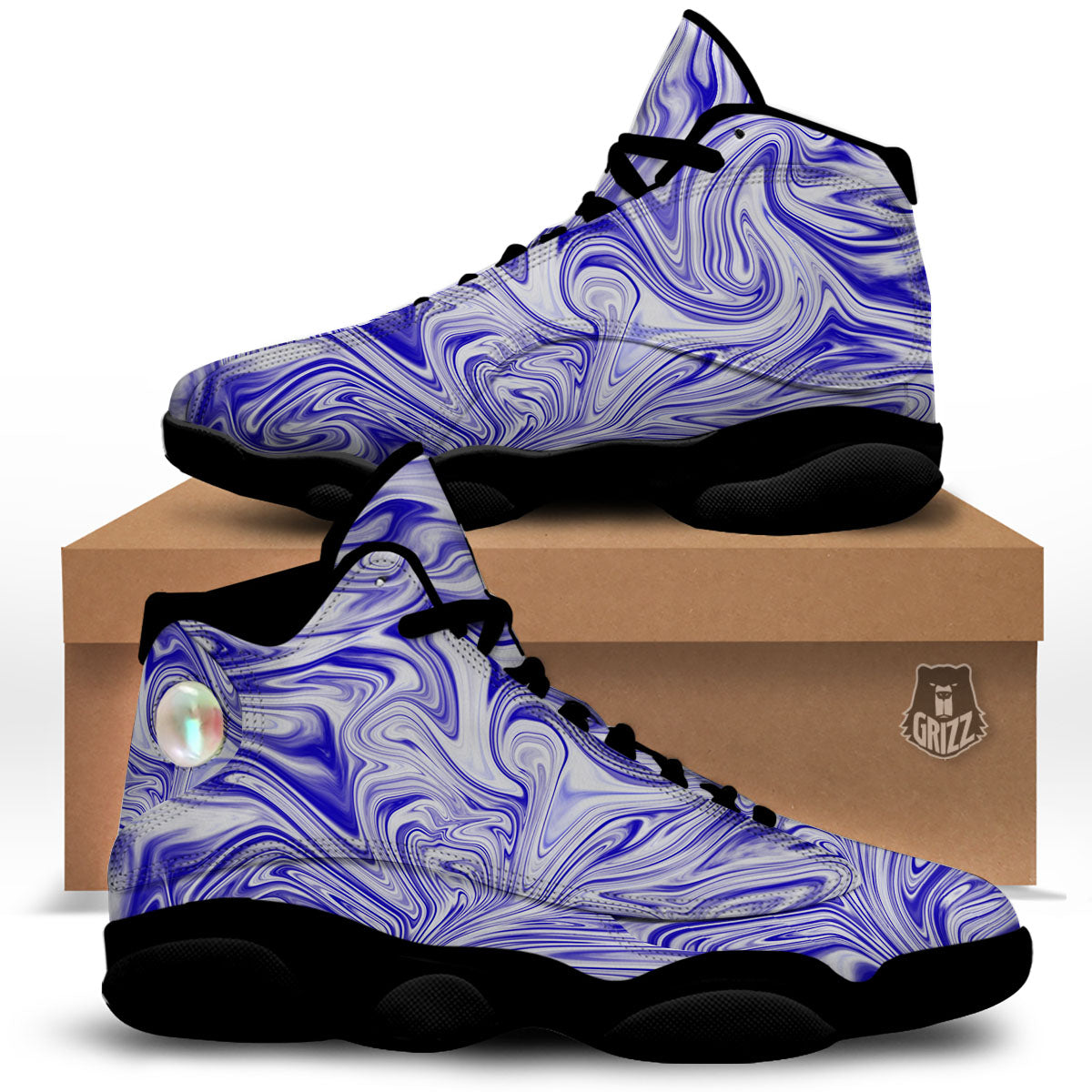 Liquid Psychedelic Print Pattern Black Basketball Shoes-grizzshop