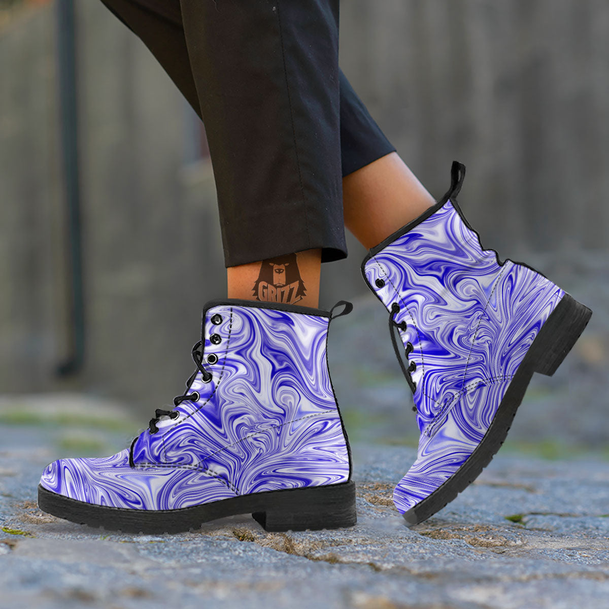 Liquid Psychedelic Print Pattern Leather Boots-grizzshop