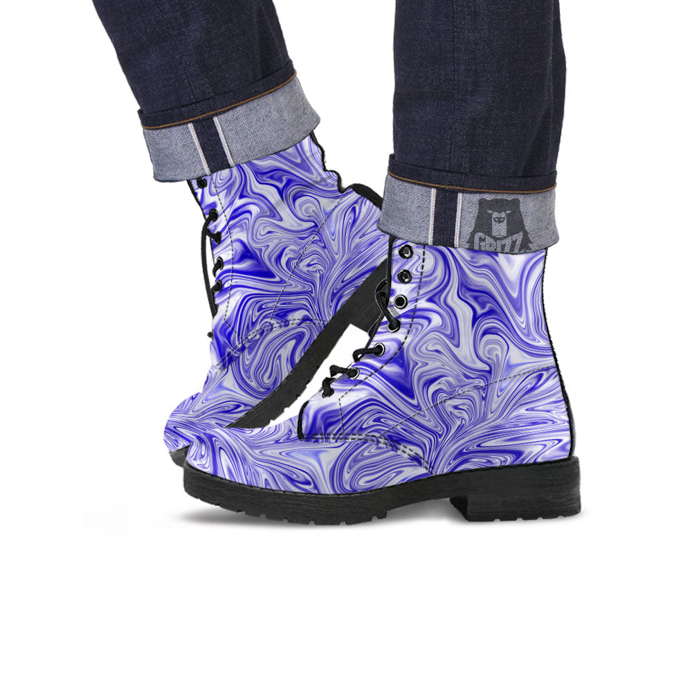 Liquid Psychedelic Print Pattern Leather Boots-grizzshop