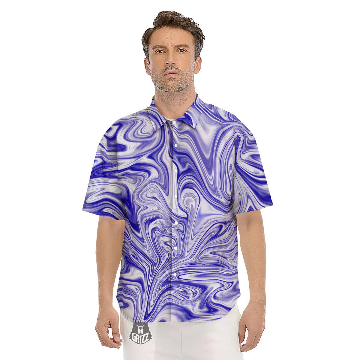 Liquid Psychedelic Print Pattern Men's Short Sleeve Shirts-grizzshop