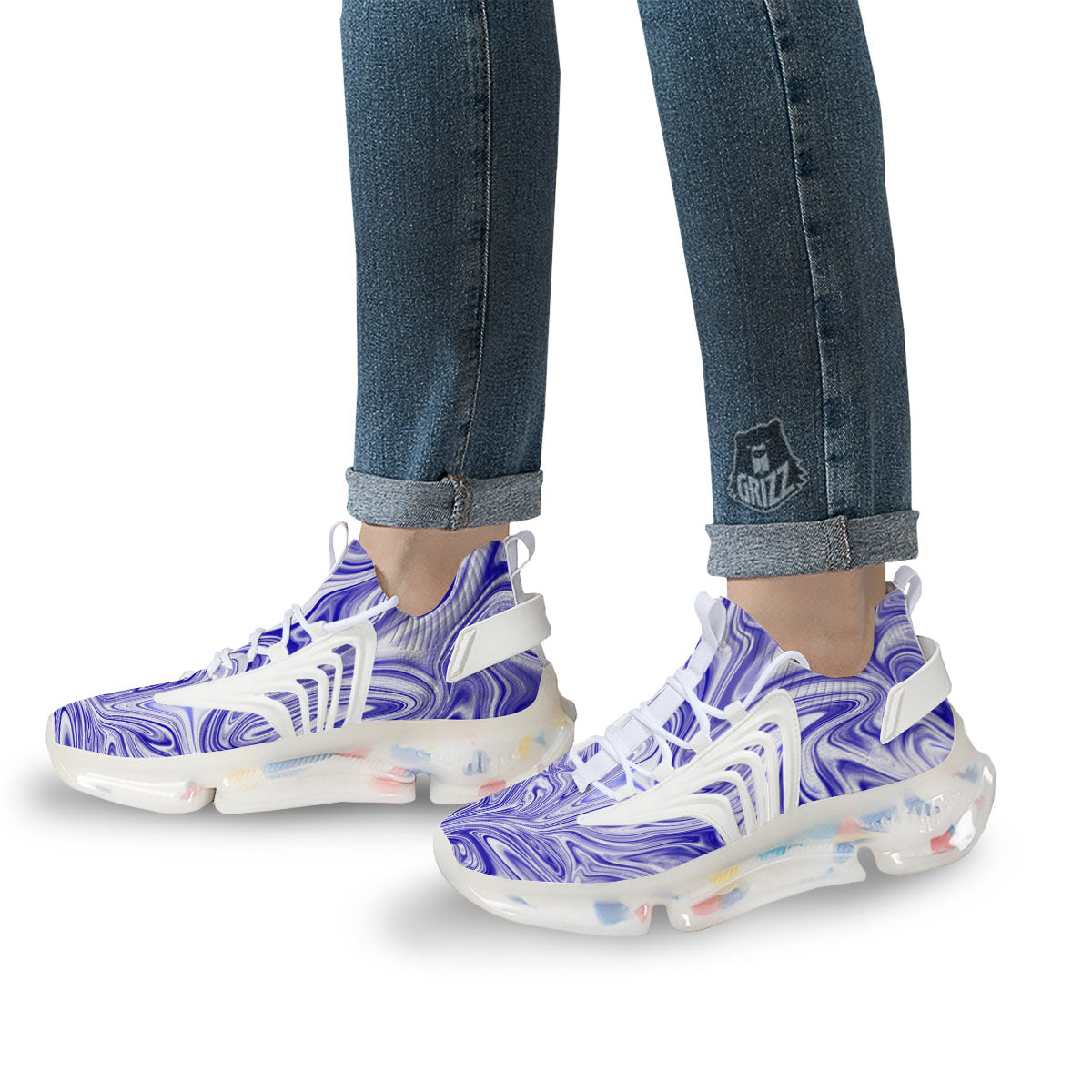 Liquid Psychedelic Print Pattern White Gym Shoes-grizzshop