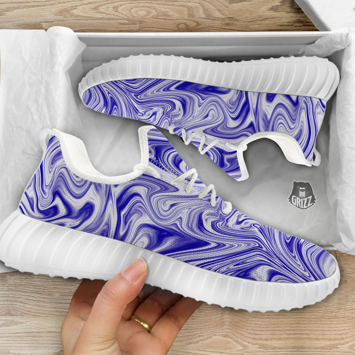 Liquid Psychedelic Print Pattern White Walking Shoes-grizzshop