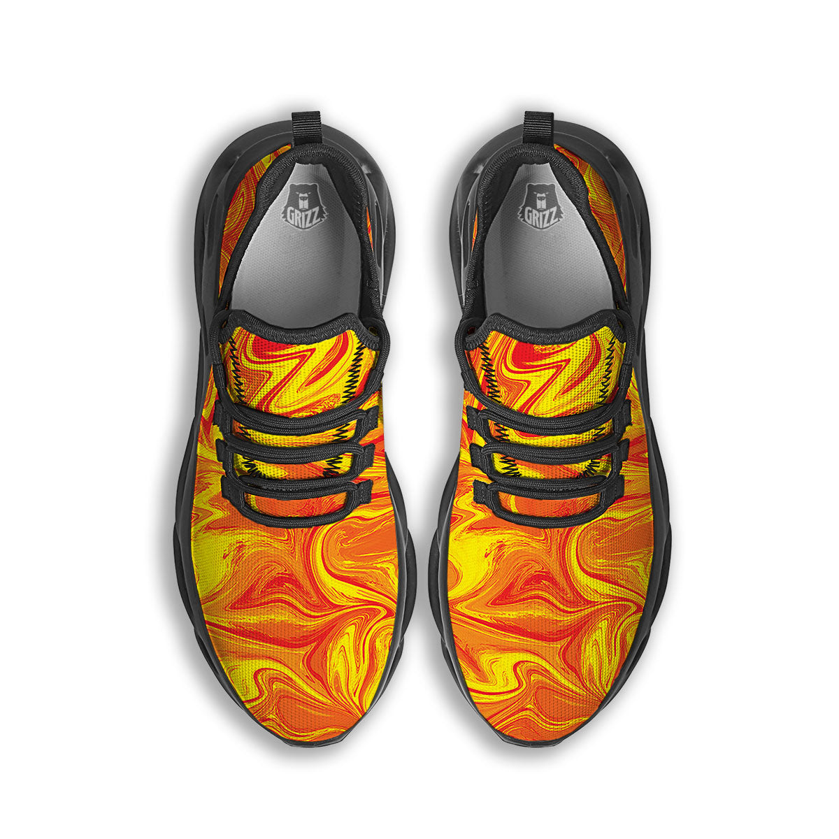 Liquid Psychedelic Trippy Orange Print Black Running Shoes-grizzshop