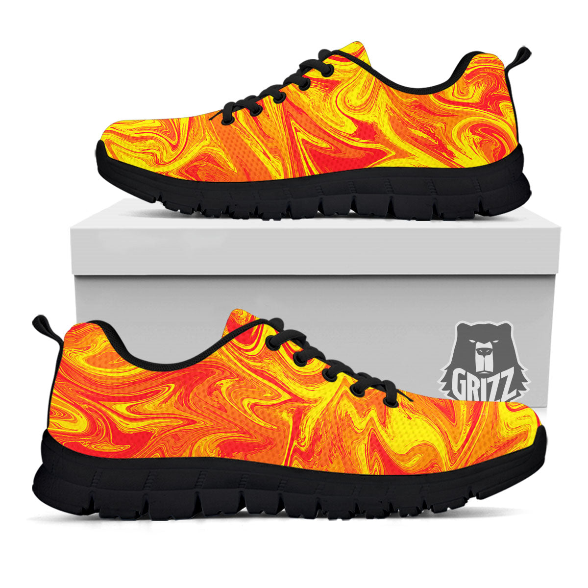 Liquid Psychedelic Trippy Orange Print Black Sneaker-grizzshop
