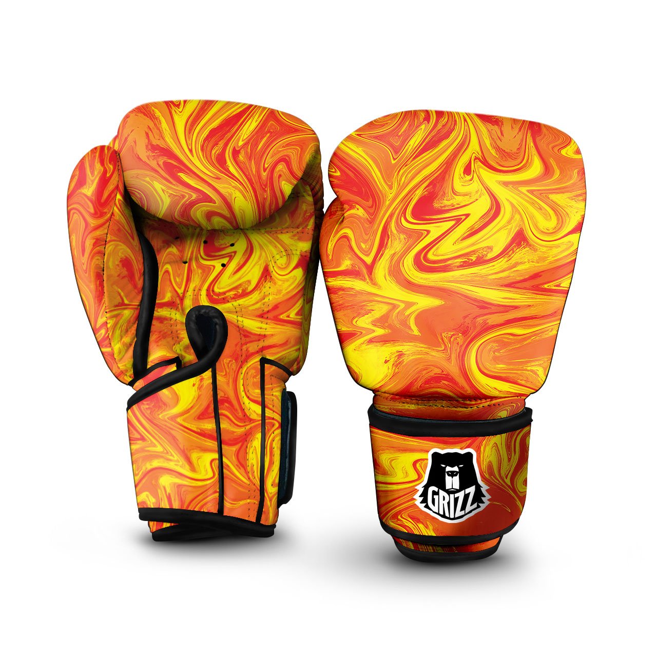 Liquid Psychedelic Trippy Orange Print Boxing Gloves-grizzshop