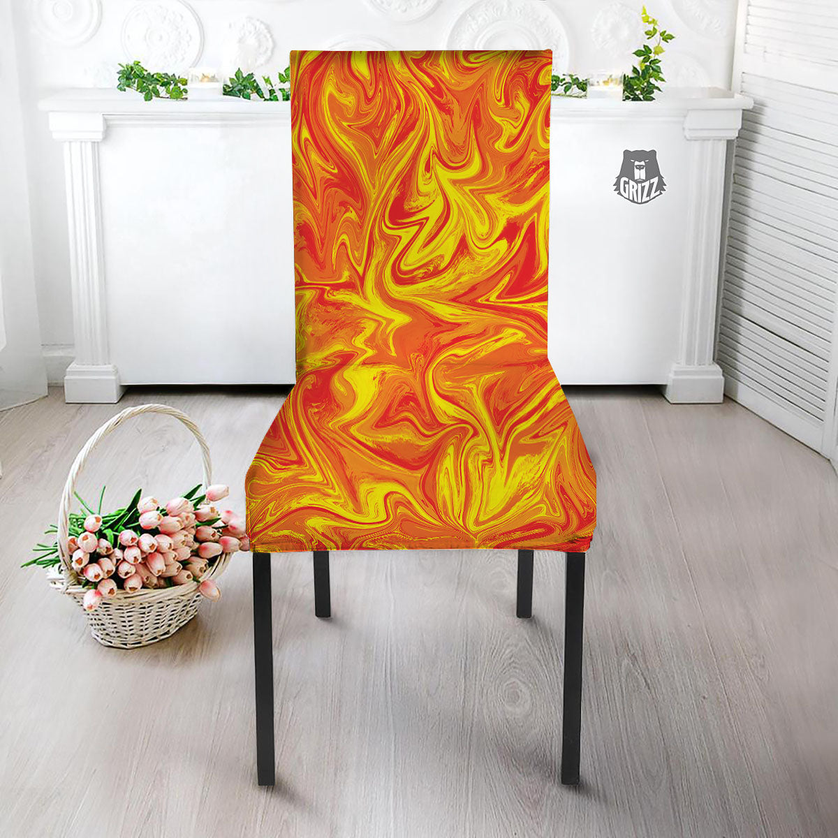 Liquid Psychedelic Trippy Orange Print Dining Chair Slipcover-grizzshop