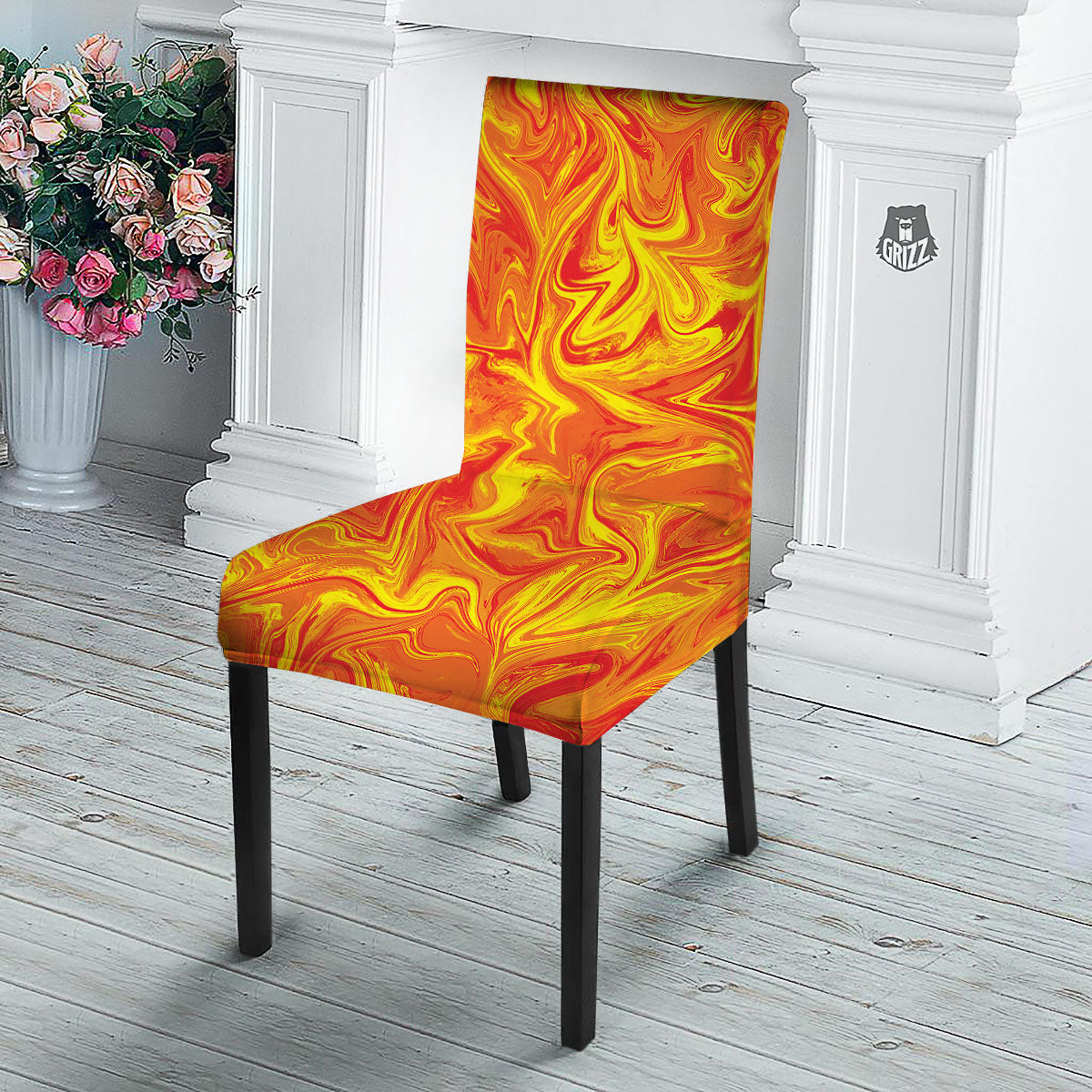 Liquid Psychedelic Trippy Orange Print Dining Chair Slipcover-grizzshop