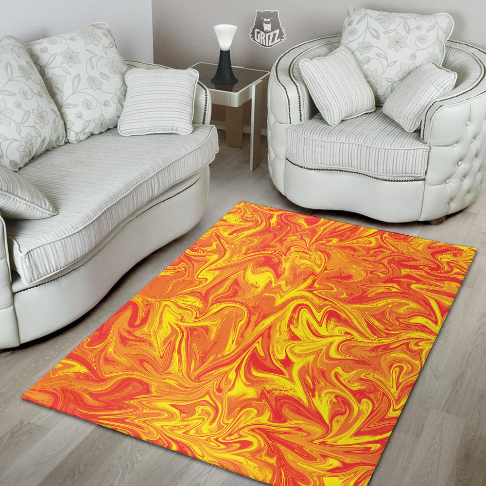Liquid Psychedelic Trippy Orange Print Floor Mat-grizzshop