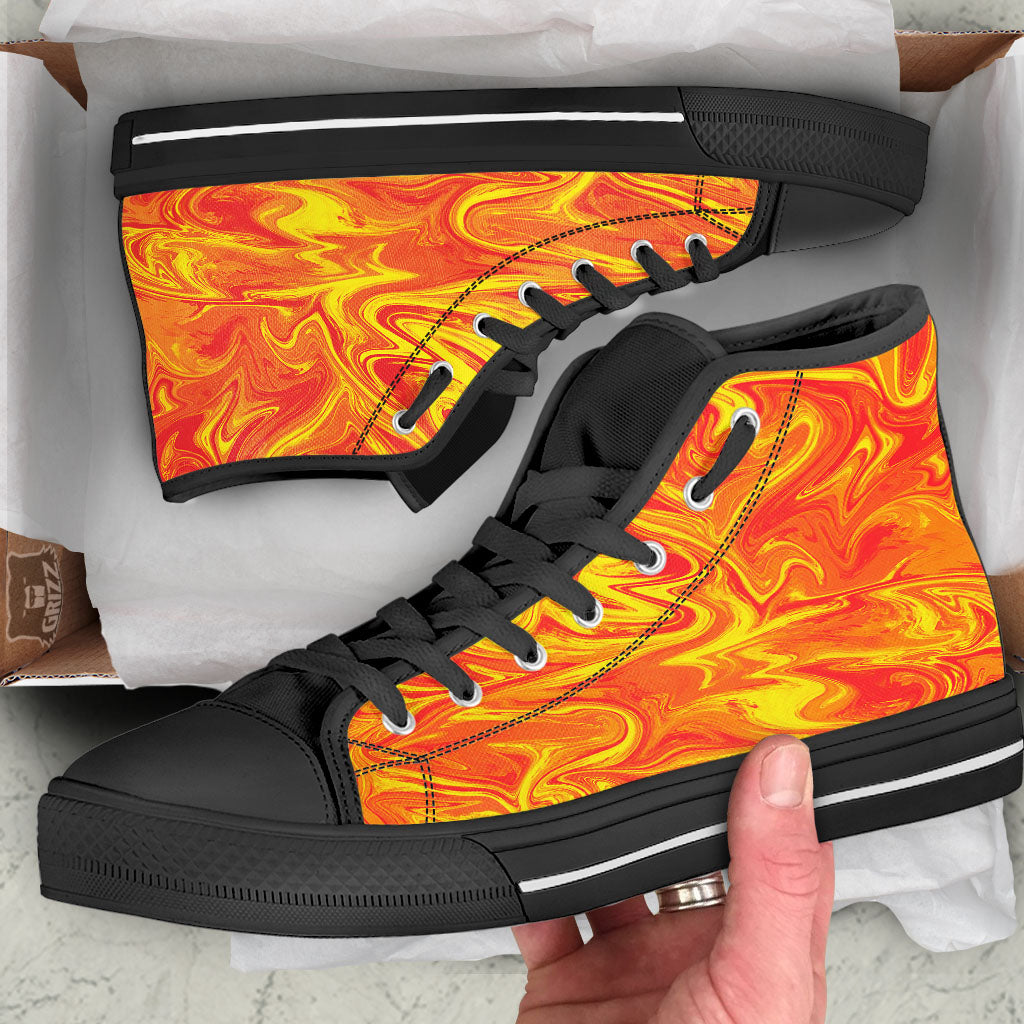 Liquid Psychedelic Trippy Orange Print High Top Shoes-grizzshop