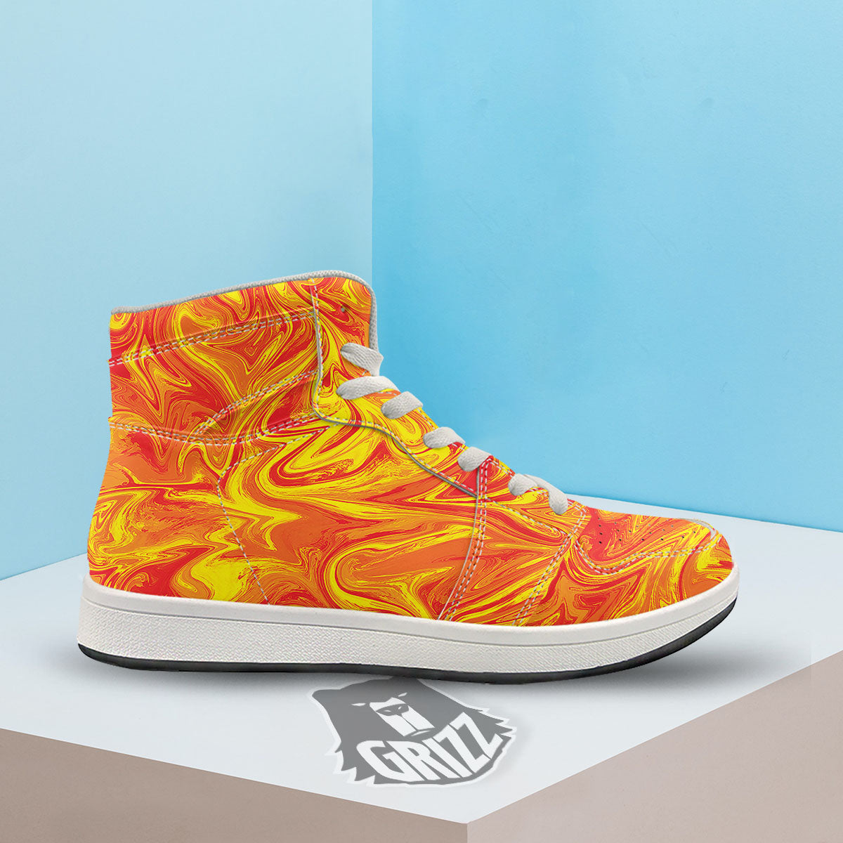 Liquid Psychedelic Trippy Orange Print High Top Sneakers-grizzshop