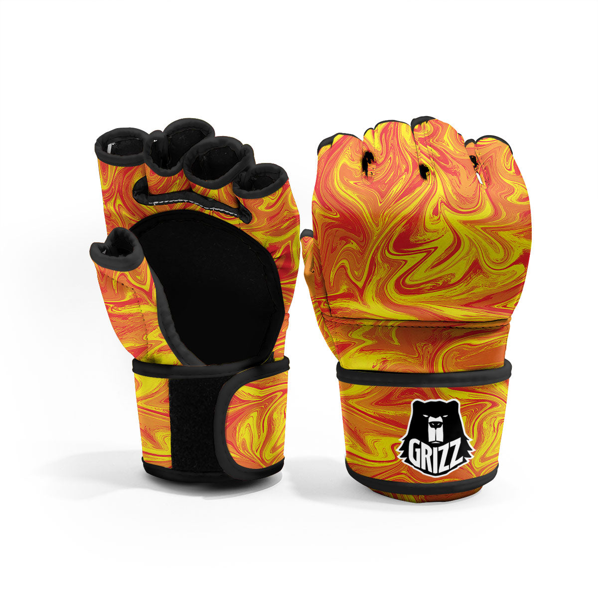 Liquid Psychedelic Trippy Orange Print MMA Gloves-grizzshop