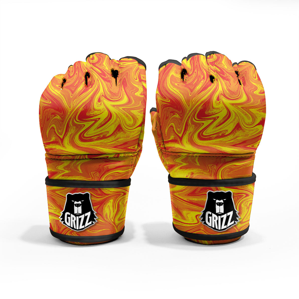 Liquid Psychedelic Trippy Orange Print MMA Gloves-grizzshop