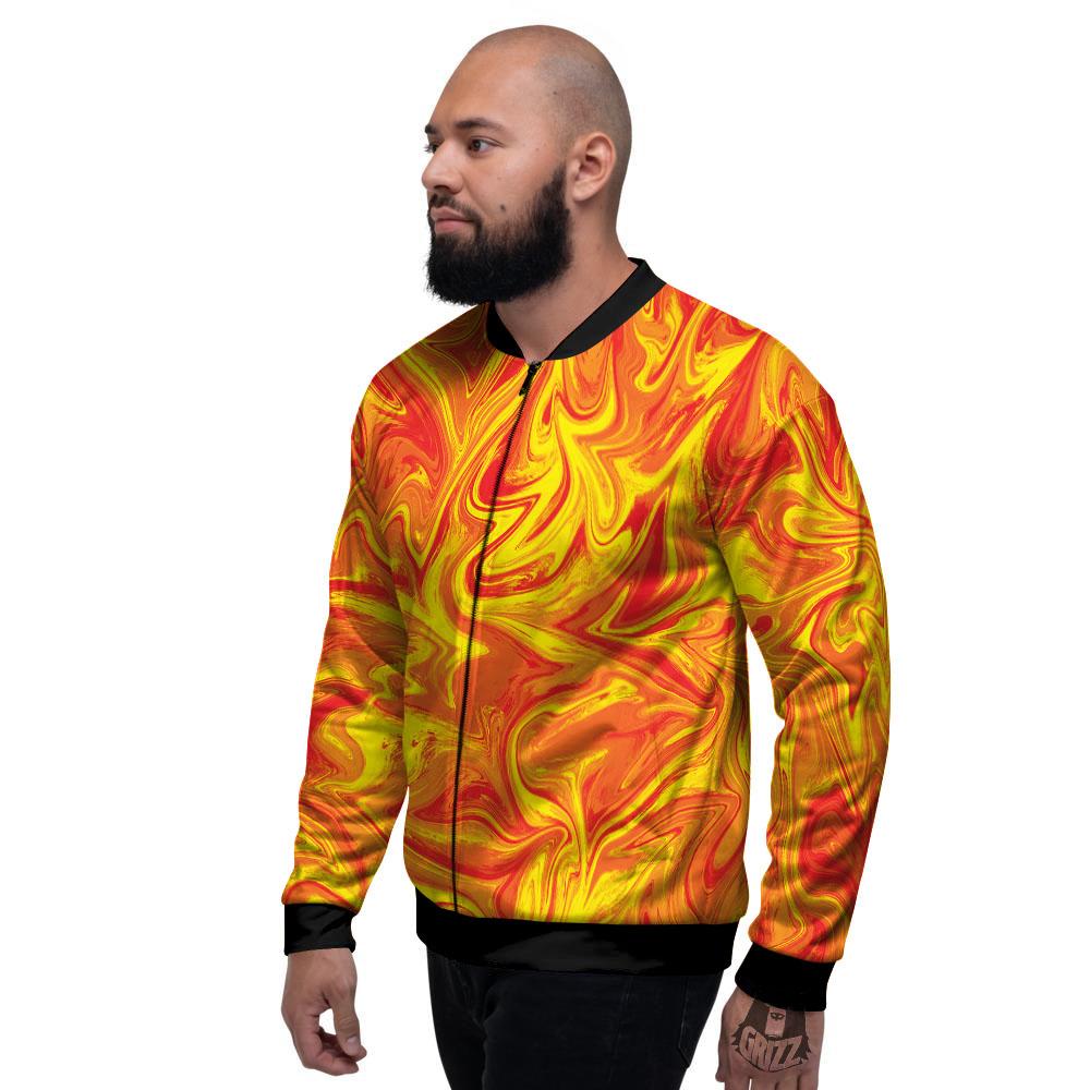 Liquid Psychedelic Trippy Orange Print Men's Bomber Jacket-grizzshop