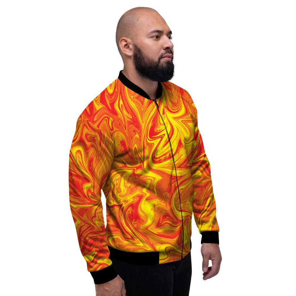 Liquid Psychedelic Trippy Orange Print Men's Bomber Jacket-grizzshop
