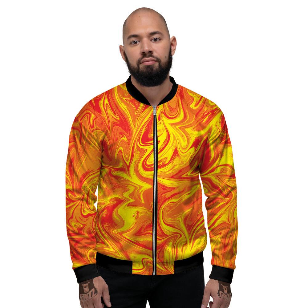 Liquid Psychedelic Trippy Orange Print Men's Bomber Jacket-grizzshop