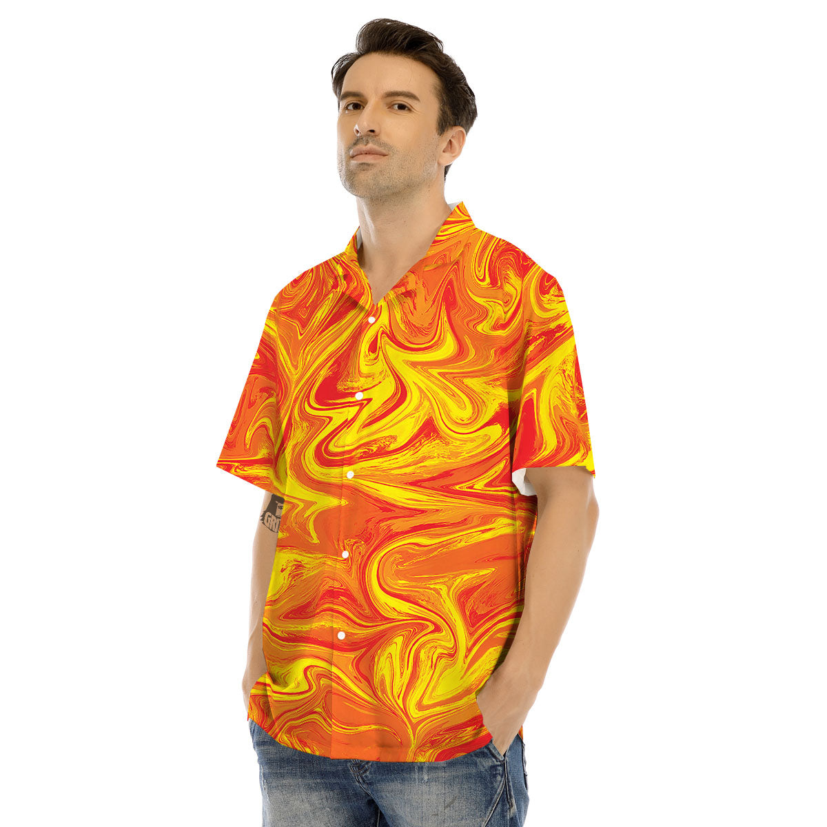 Liquid Psychedelic Trippy Orange Print Men's Hawaiian Shirt-grizzshop