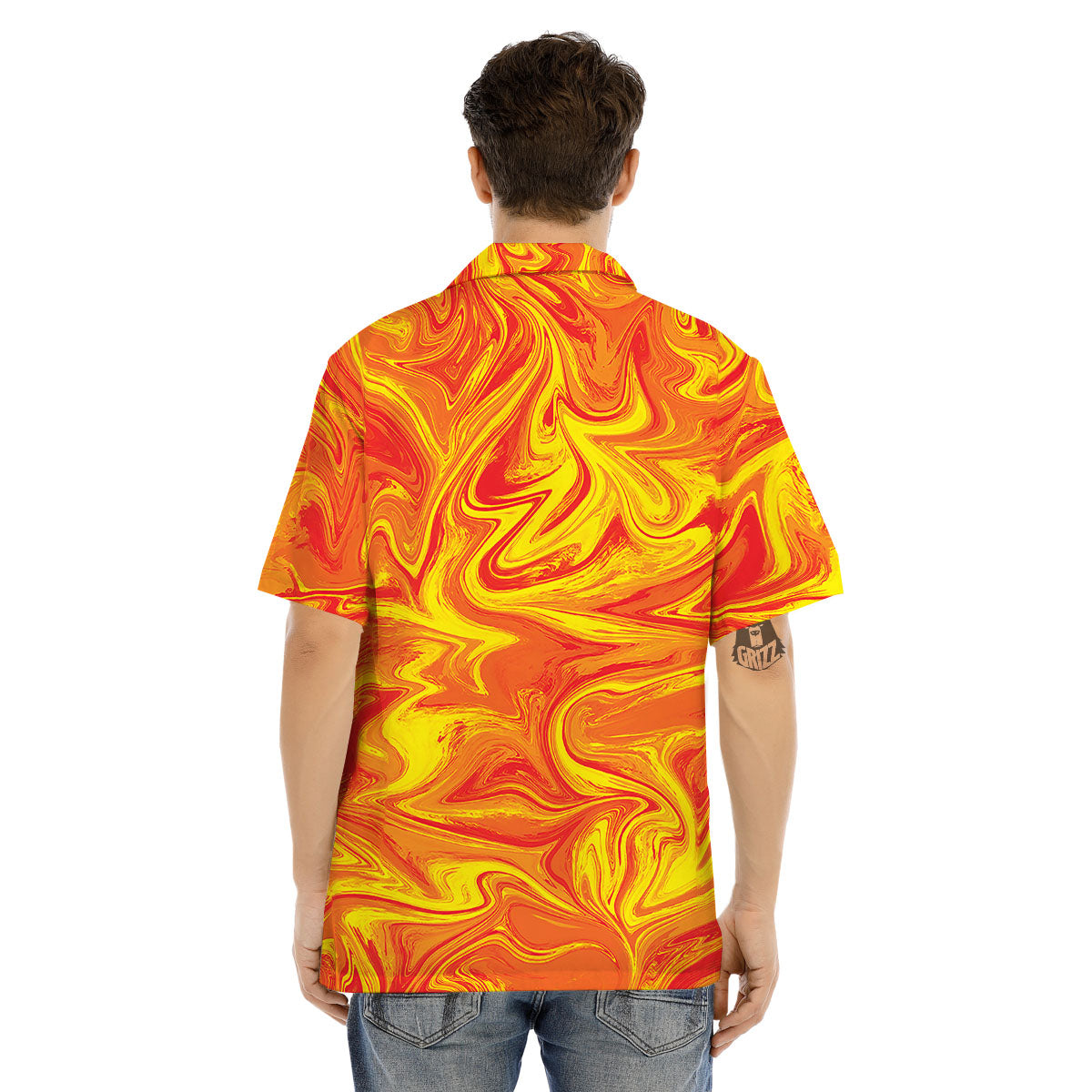 Liquid Psychedelic Trippy Orange Print Men's Hawaiian Shirt-grizzshop