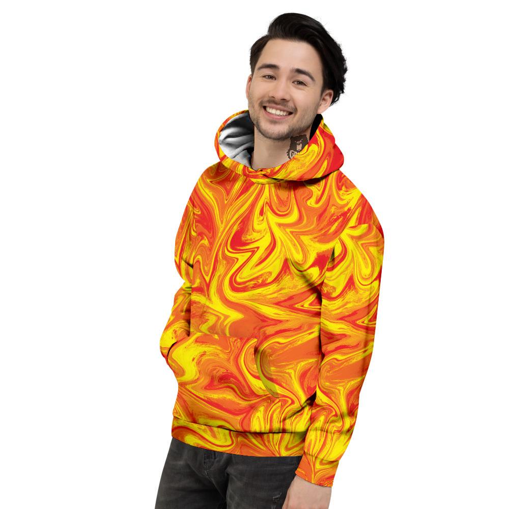 Liquid Psychedelic Trippy Orange Print Men's Hoodie-grizzshop