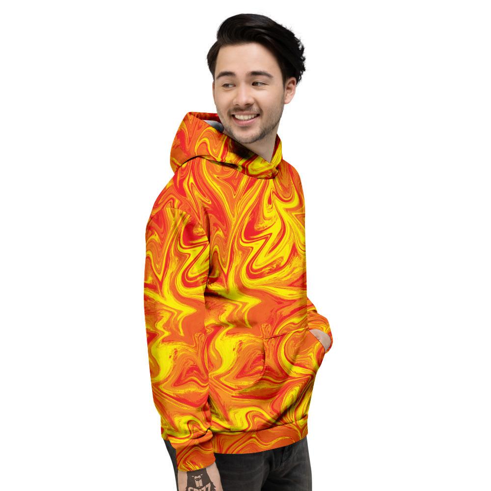 Liquid Psychedelic Trippy Orange Print Men's Hoodie-grizzshop