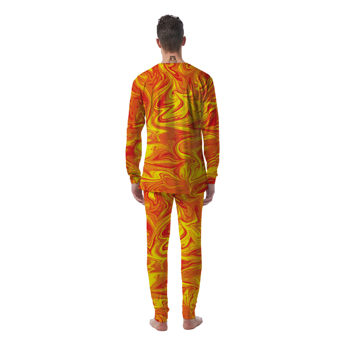 Liquid Psychedelic Trippy Orange Print Men's Pajamas-grizzshop