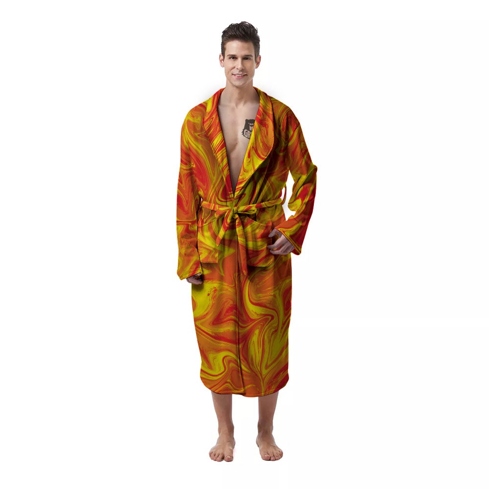 Liquid Psychedelic Trippy Orange Print Men's Robe-grizzshop
