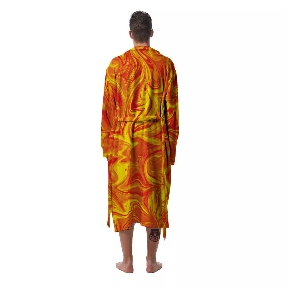 Liquid Psychedelic Trippy Orange Print Men's Robe-grizzshop
