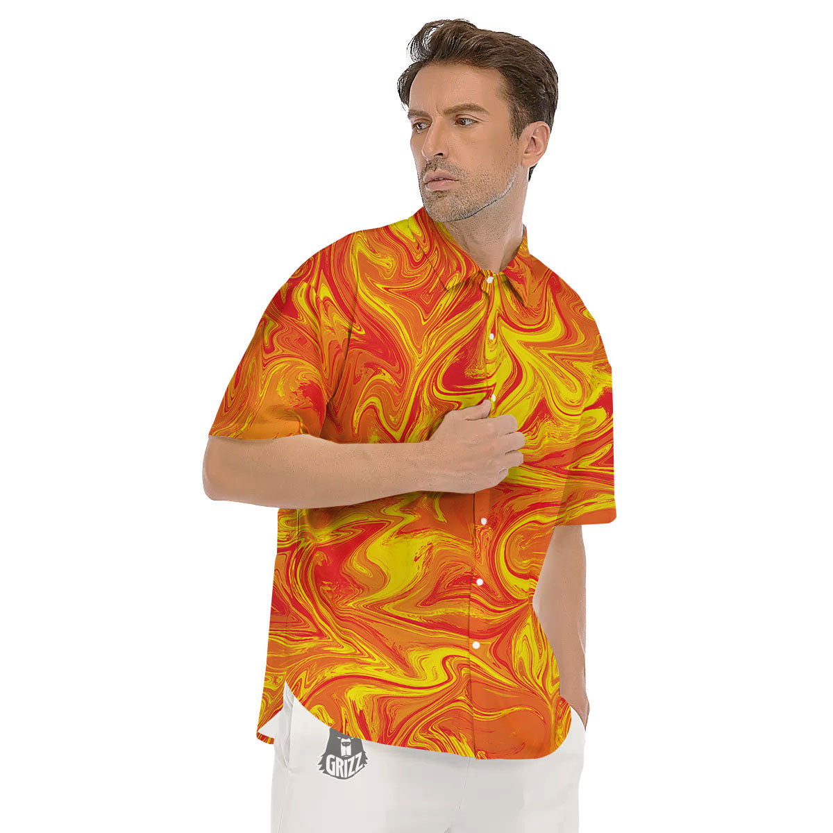 Liquid Psychedelic Trippy Orange Print Men's Short Sleeve Shirts-grizzshop