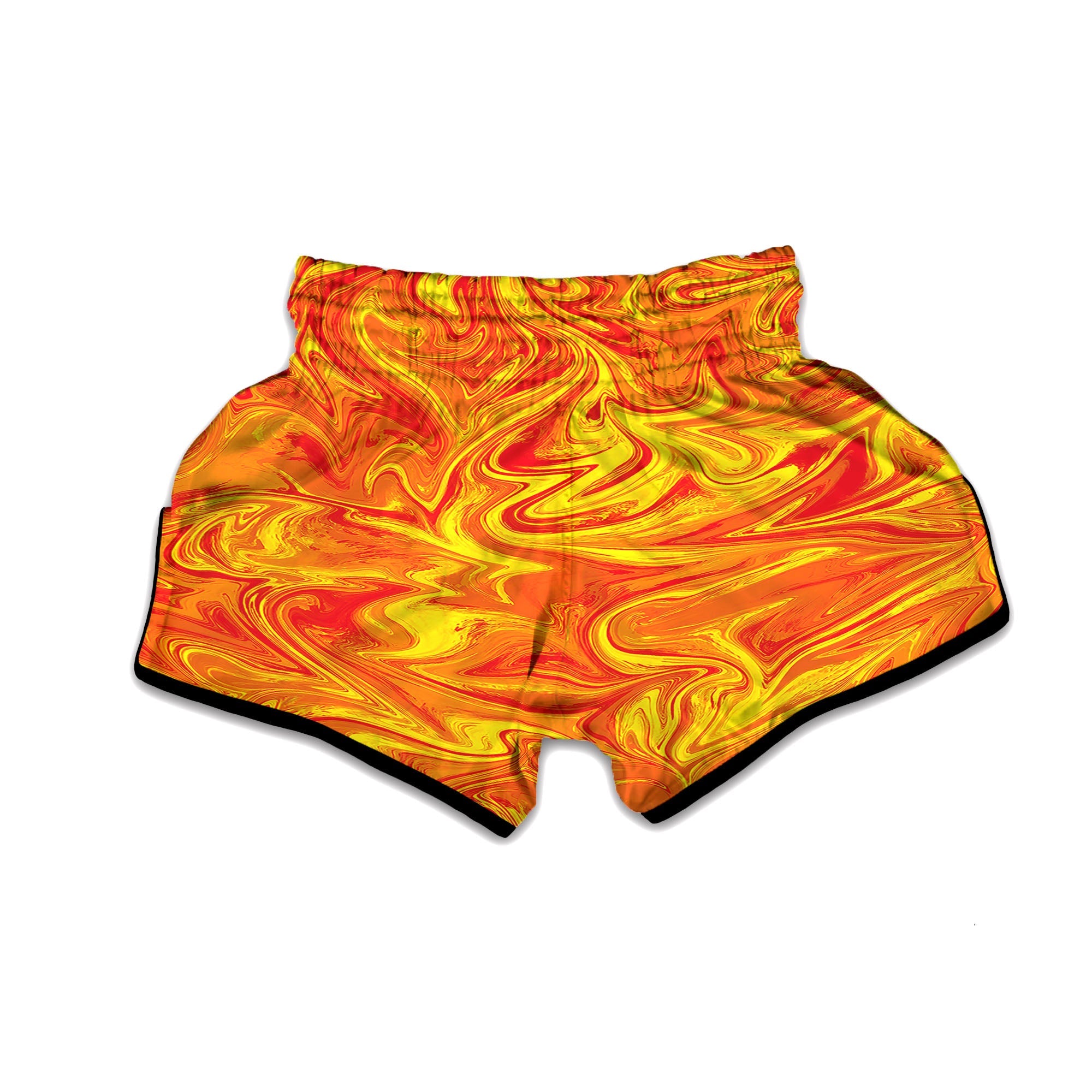 Liquid Psychedelic Trippy Orange Print Muay Thai Boxing Shorts-grizzshop