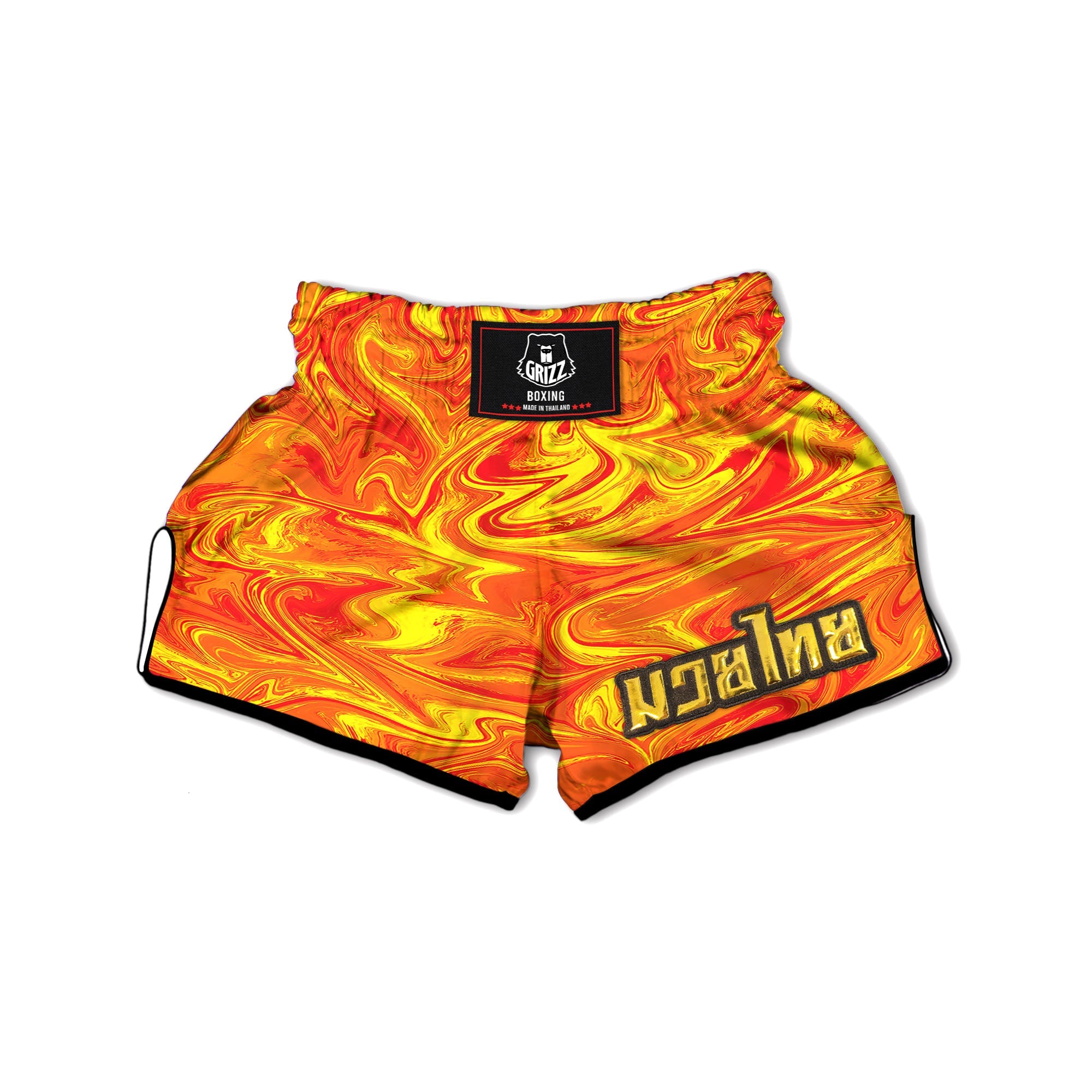Liquid Psychedelic Trippy Orange Print Muay Thai Boxing Shorts-grizzshop