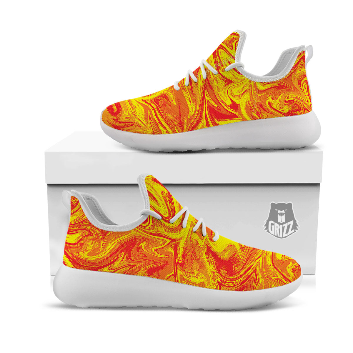 Liquid Psychedelic Trippy Orange Print White Athletic Shoes-grizzshop