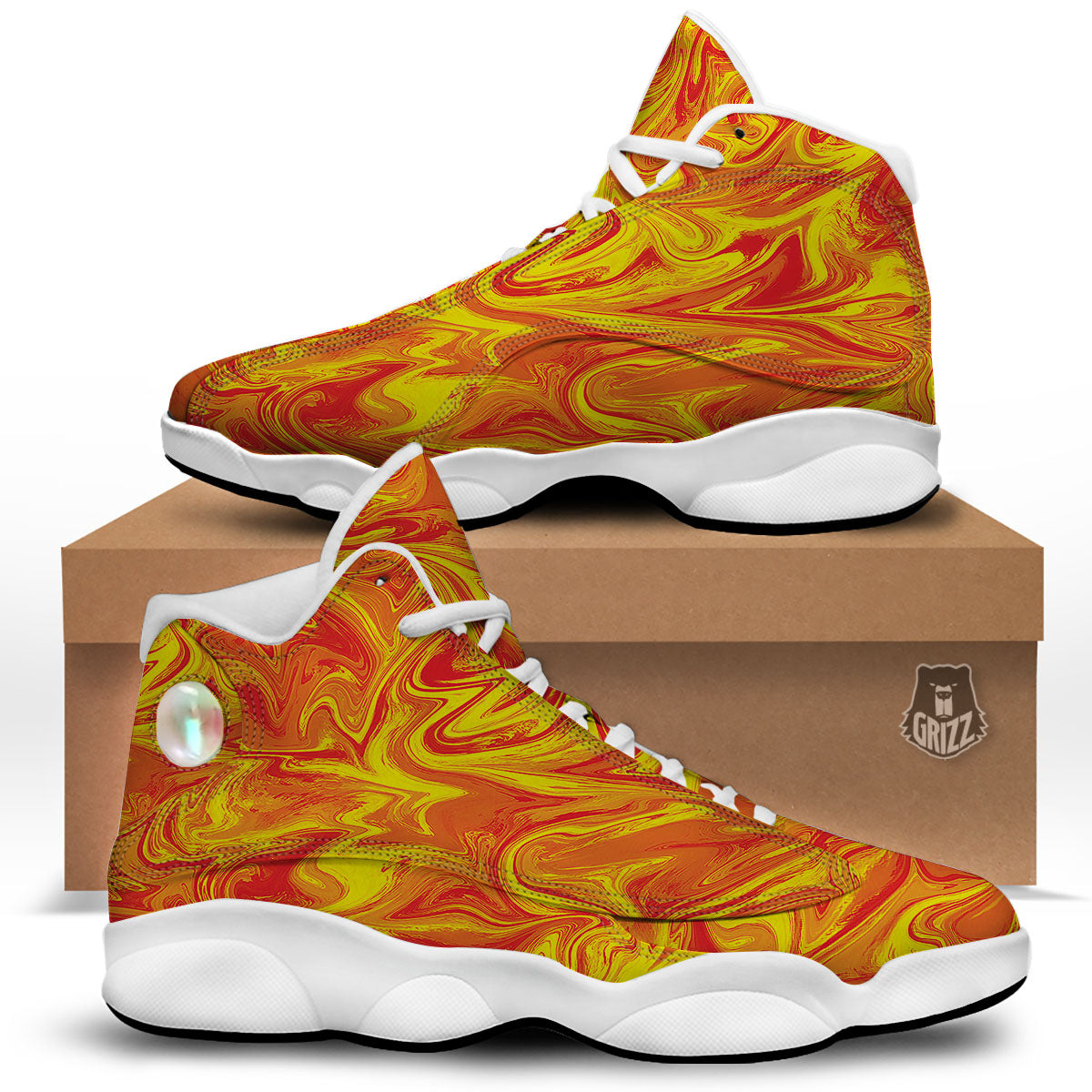 Liquid Psychedelic Trippy Orange Print White Basketball Shoes-grizzshop