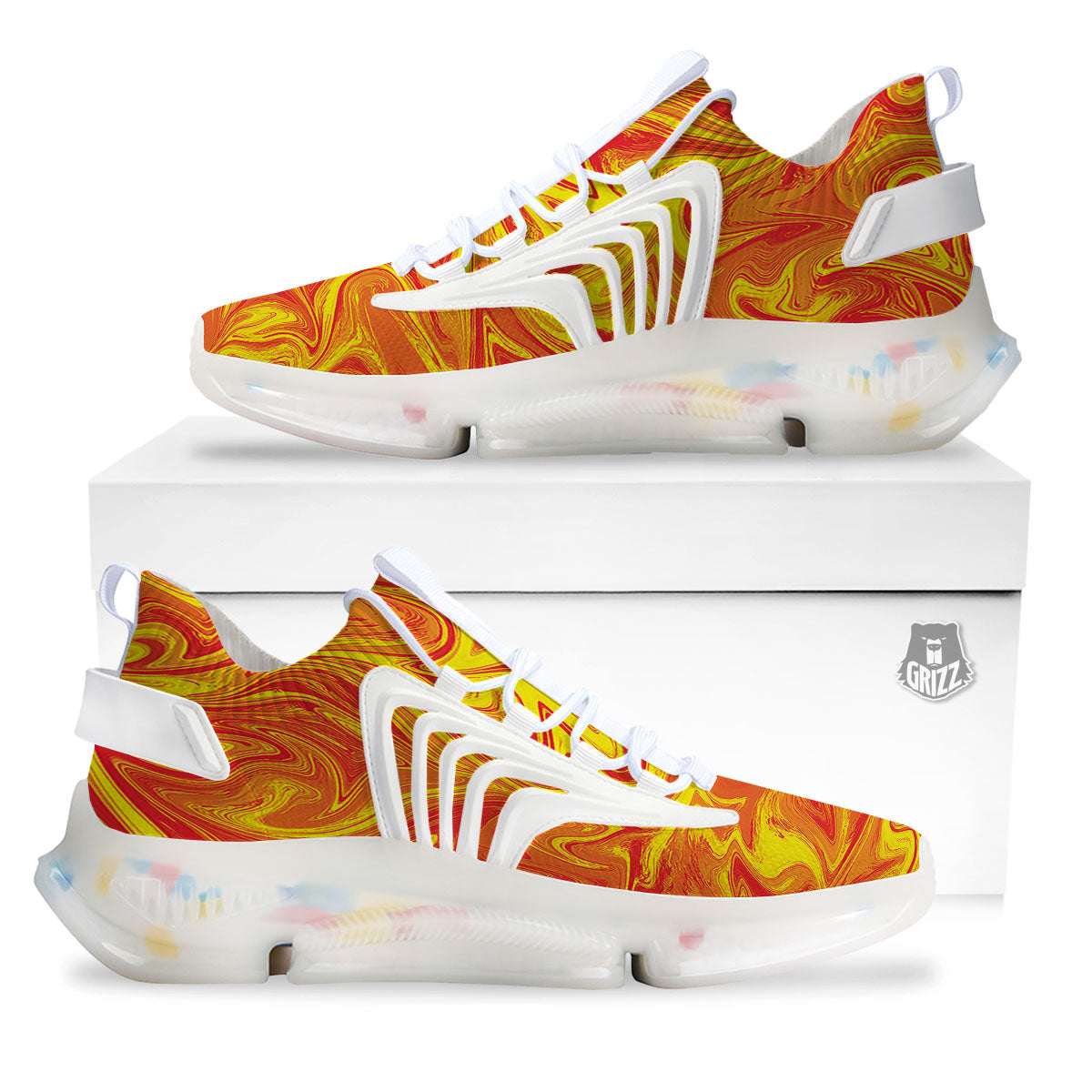 Liquid Psychedelic Trippy Orange Print White Gym Shoes-grizzshop
