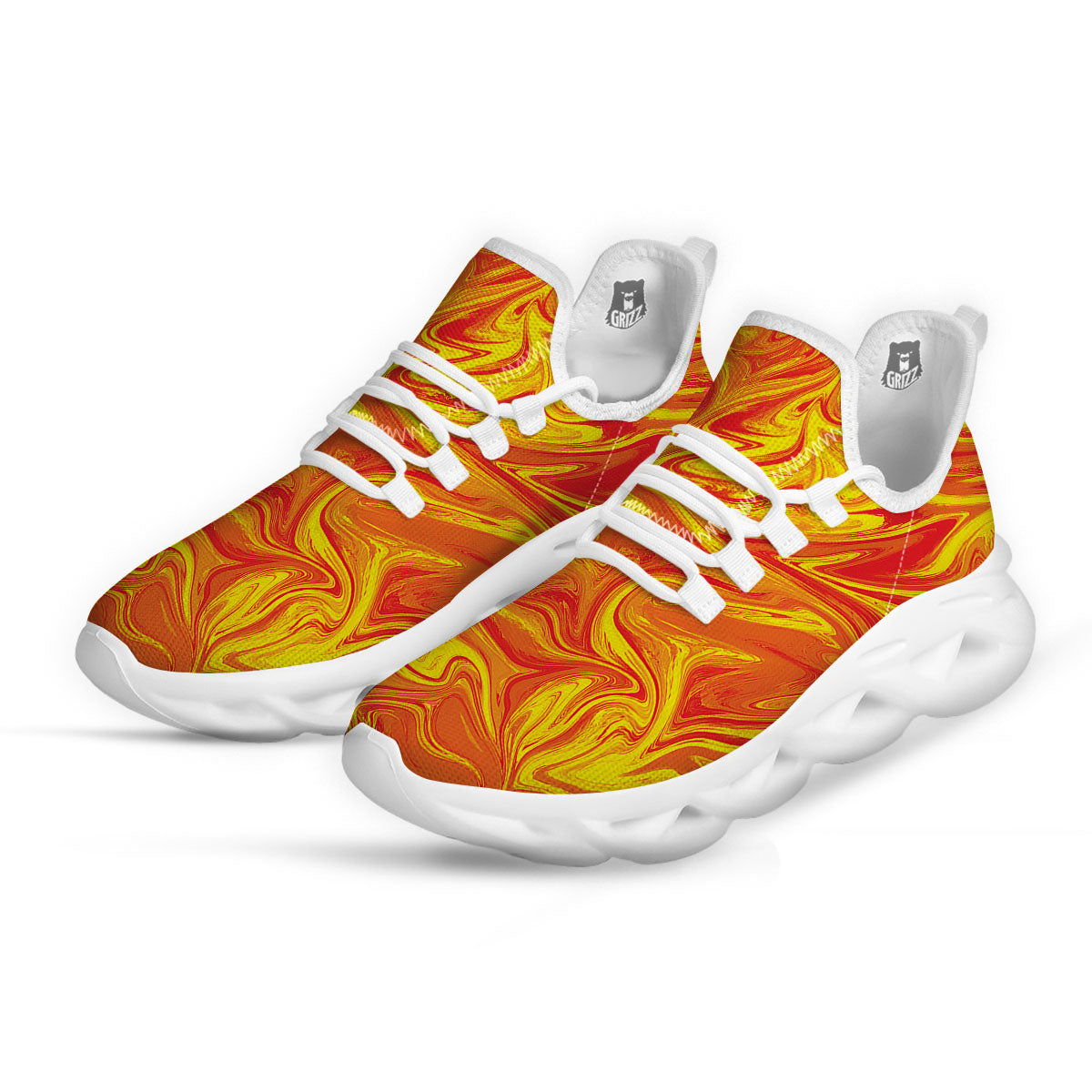 Liquid Psychedelic Trippy Orange Print White Running Shoes-grizzshop