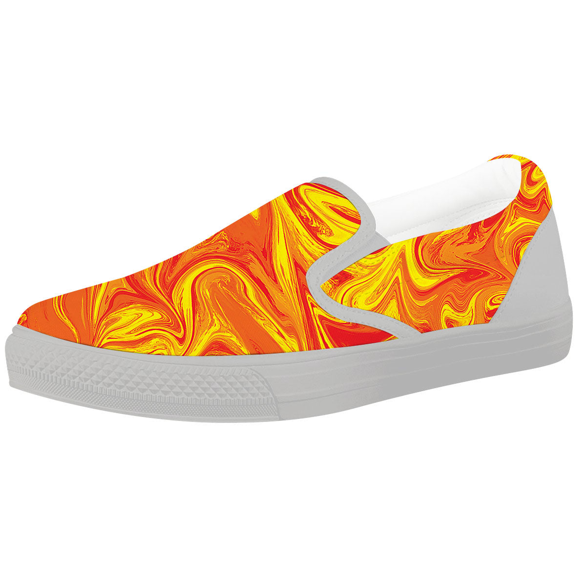 Liquid Psychedelic Trippy Orange Print White Slip On Shoes-grizzshop