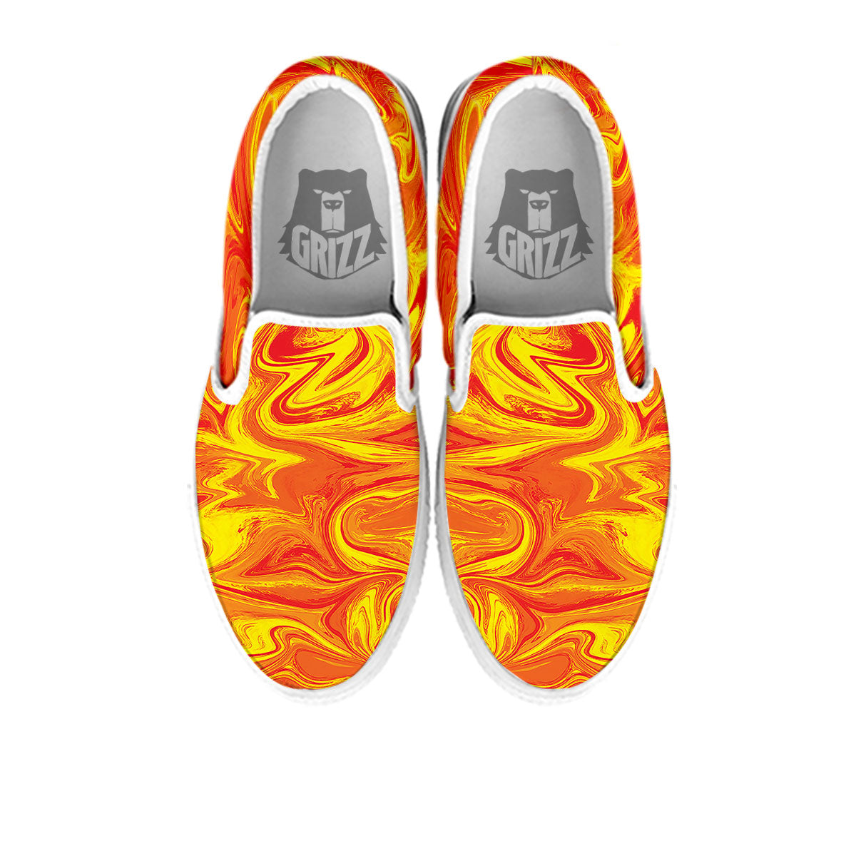 Liquid Psychedelic Trippy Orange Print White Slip On Shoes-grizzshop